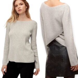 Aritzia Babaton Grey Kitano Wool Linen Blend Criss Cross Sweater Sz Large